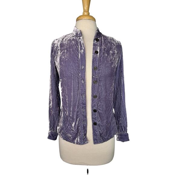 J.JILL Lavender Purple Velour Button Up Blouse Sz XXSP Petite Long Sleeve Velvet - Picture 1 of 10